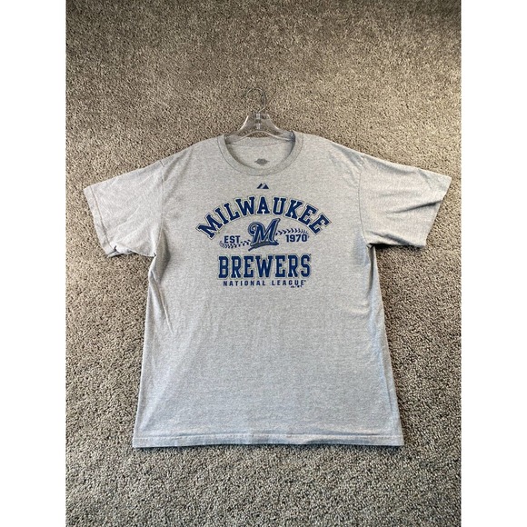 Majestic Other - Milwaukee Brewers Shirt Mens Large Gray Blue MLB Baseball Casual Majestic FLAW